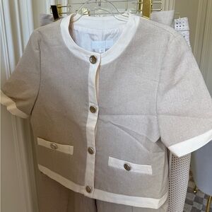 Zara Beige and Cream Short Sleeve Blazer